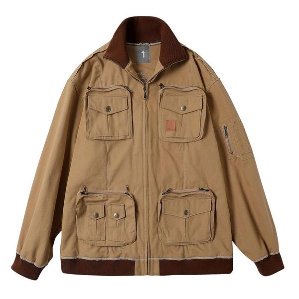 

men's jackets moruancle casual cargo with multi pockets outdoor tactical outerwear workwear coat loose fit vintage, Black;brown