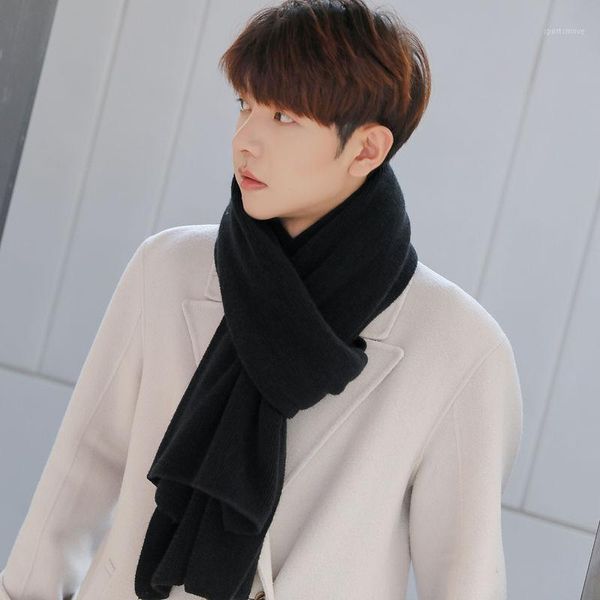 Schals Herrenschal Winter Koreanische Version Reine Farbe Gestrickte Wolle Junge Menschen Verdickte Lange Student Outdoor Geschäftsreisen