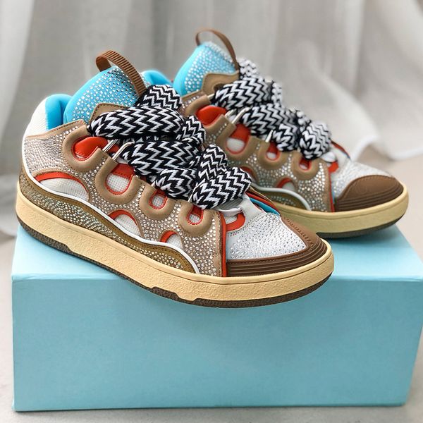 

luxury men's running curb leather sneakers women shoes bur house chaussures de designer sports lanviin platform casual with diamond bre, Black