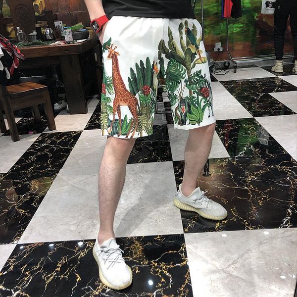 

fashion brand men's shorts leisure beach leggings elastic waist, White;black