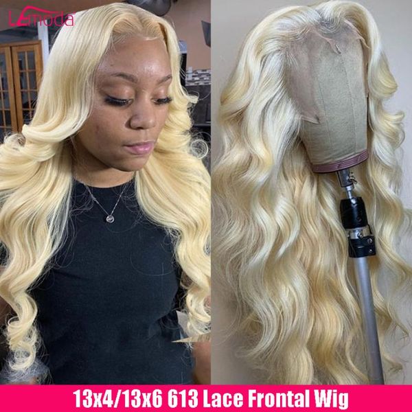

inch blonde 613 lace frontal wig 13x4 13x6 body wave front human hair peruvian lemoda remy 150 180 density wigs, Black;brown