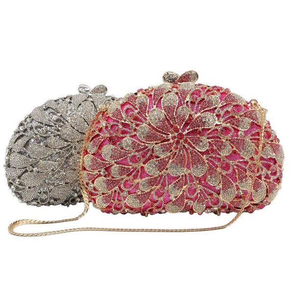 

lady hollow out leaf handbags women crystal diamond evening clutch purse bag wedding cocktail metal handbag bags