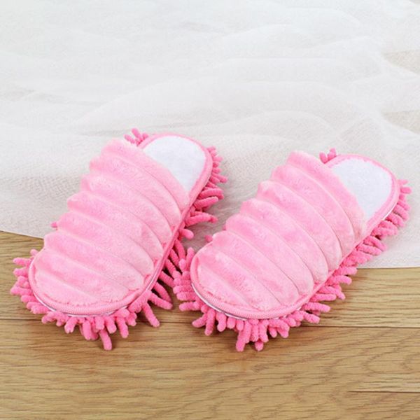 

pair winter floor cleaning home plus velvet thickened warm indoor lazy scratchproof detachable sole mop slippers dust remove, Black