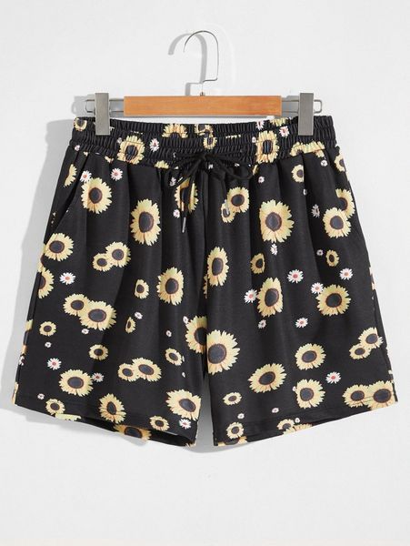 

men allover floral print shorts c55v#, Black