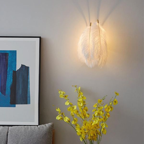 

wall lamps nordic modern girl room feather lamp living bedroom lighting romantic sconce art creative luxury gray indoor decor light