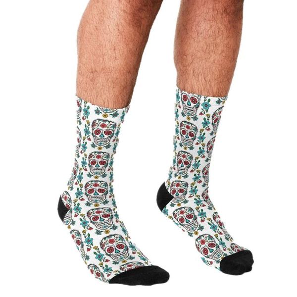 

men's socks 2021 funny tattoo skulls pattern printed hip hop men happy cute boys street style crazy for, Black