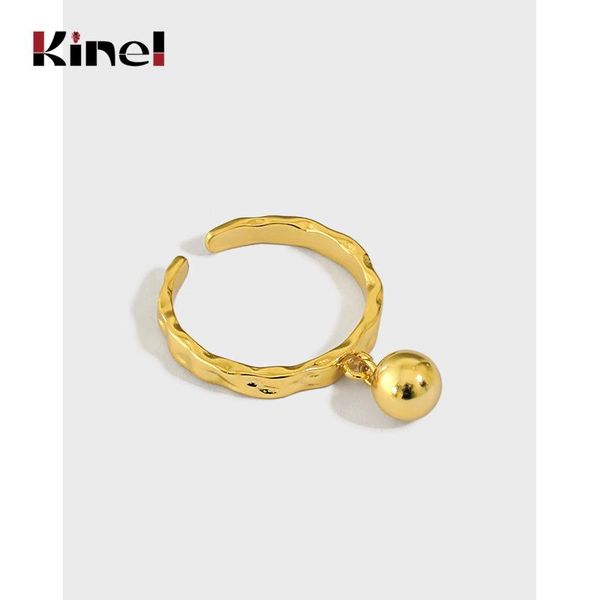 

cluster rings kinel genuine 925 sterling silver round beads ring open adjustable finger for women wedding minimalist jewelry, Golden;silver