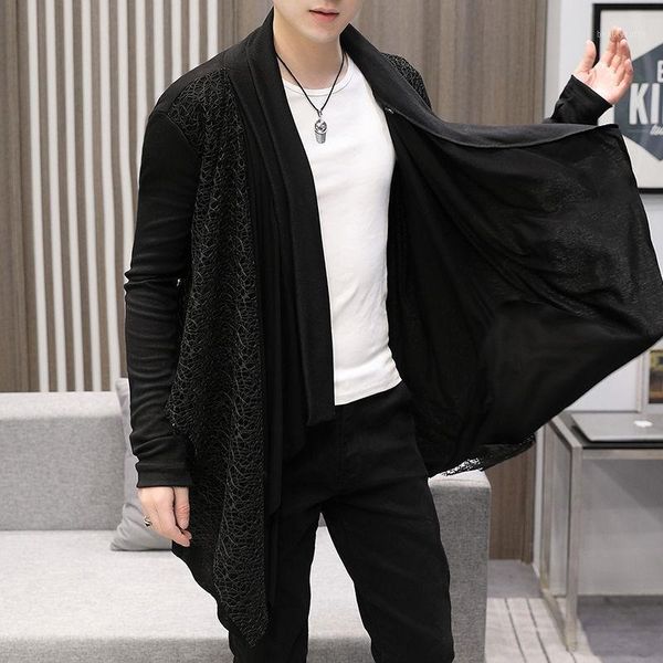 

men's trench coats 2021 spring summer windbreaker long men coat abrigo hombre streetwear black splicing, Tan;black