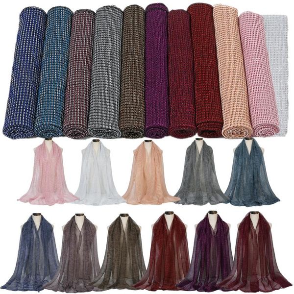 

scarves casual ladies four seasons wear small plaid long scarf multi-color breathable basic turban solid color shawl elegant commute, Blue;gray