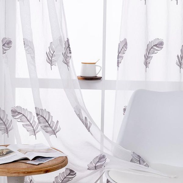

japanese and korean style embroidered feather tulle curtains for living room the bedroom window viole drapes decorations curtain &
