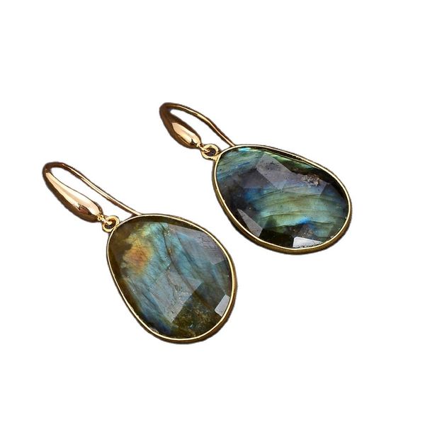 

guaiguai jewelry natural faceted labradorite spectrolite druzy 18k gold plated dangle hook earrings for women real gems stone lady fashion j, Silver