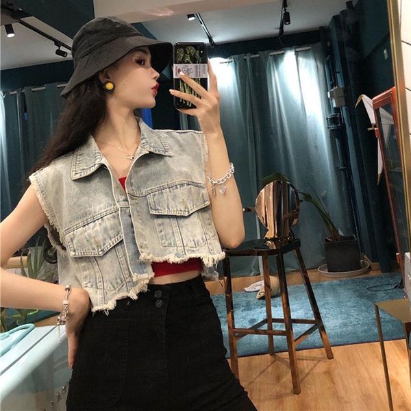 

women's vests loose summer style hipster womens vest fashion brand asymmetric jacket sleeveless high street crop coats ladies 2021, Black;white