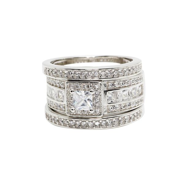 

vecalon luxury jewelry engagement wedding band ring set for women gift 3ct simulated diamond cz 925 sterling silver party ring 34 t2, Slivery;golden