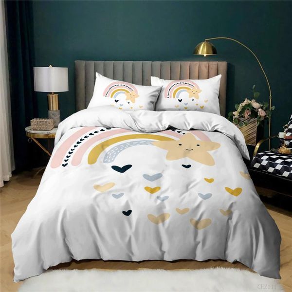 

bedding sets home fabric rainbow series pattern lovely blue pink duvet quilt cover pillowcase children bedroom decoration