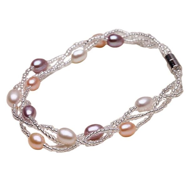 

link, chain freshwater pearl bracelet multi-rows crystal beads magnet clasp, Black