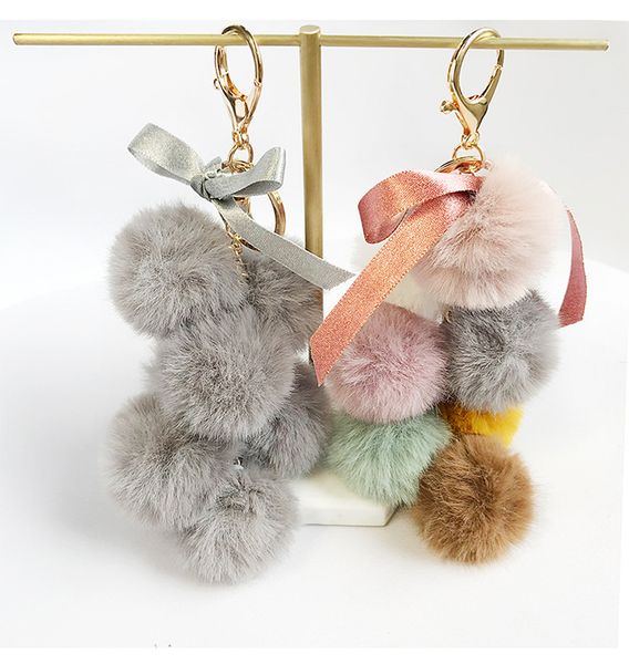 

fruit pompons ball key chain faux rabbit fur pompom grape handmade keyrings for women bag accessories keychains, Silver