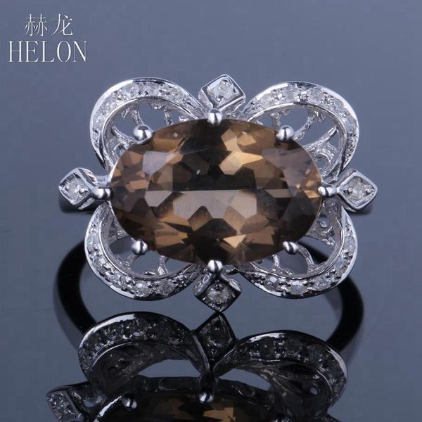 

cluster rings helon solid 10k white gold oval 4.4ct 100% genuine smokey quartz z & real diamonds engagement wedding women jewelry ring, Golden;silver