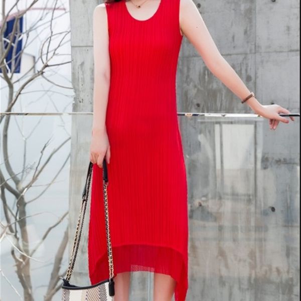 

dress miyake fashion fold sleeveless pure color mesh mermaid, Black;gray