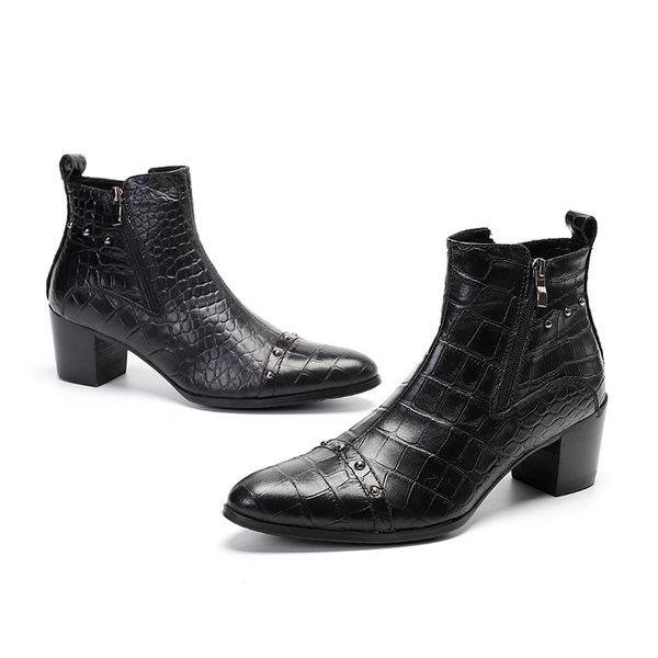 Britischer Stil, hochwertige Herren-Chelsea-Stiefel aus echtem Leder mit Nieten, High Heels, Business-Kleid, Ritter-Cowboystiefel, männliche Schuhe