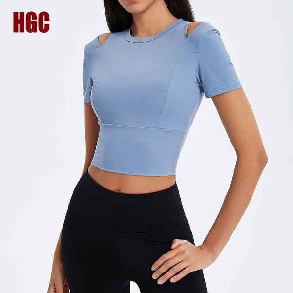 

yoga outfit sports women scrunch short sleeve elastic shirt running drawstring leisure workout gym fitness blouse quick dry