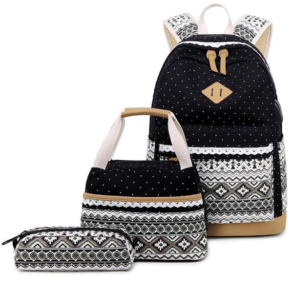 

school bags teens backpack for teenage girls dots canvas bookbags pencil book bag set student laptravel kids