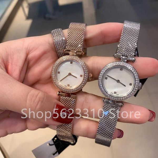

wristwatches magnet watches rose gold zircon quartz wristwatch stainless steel round clock women double row drill dial, Slivery;brown