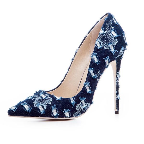 

dress shoes shionbay fashion denim high heel women party slip-on blue plus size, Black