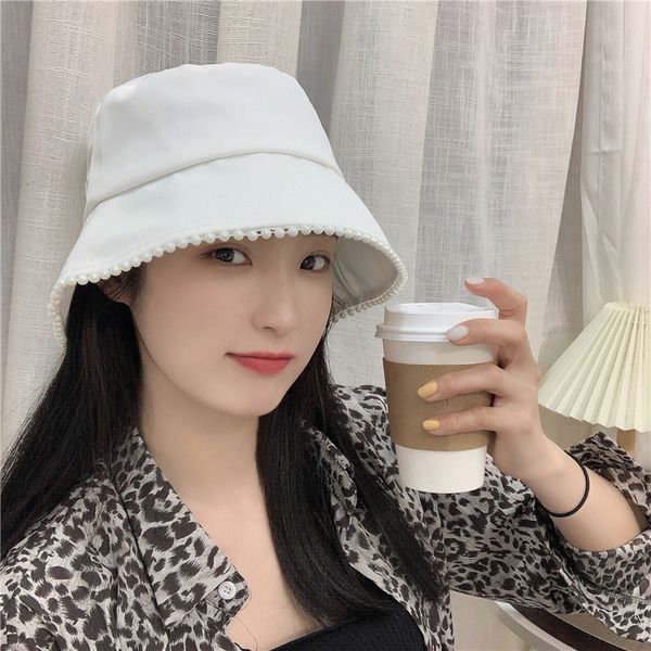 

eye fairy style - pearl fisherman's hat korean style ins summer big eaves sunscreen versatile elegant show basin hat, Blue;gray
