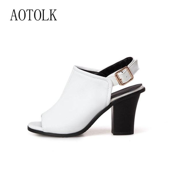 

sandals women 2021 summer shoes thick heels metal decoration open toe white pu leather party dress high lady sexy, Black