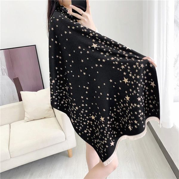 

scarves designer women's autumn winter thick star female scarf warm knitted women luxury cashmere shawls fashion accessories, Blue;gray