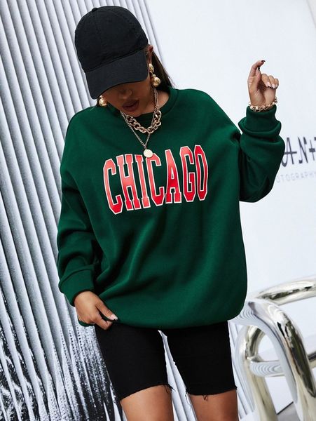 

drop shoulder letter graphic oversize thermal pullover i0r2#, White;black