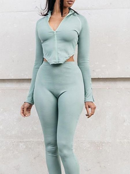 

gym clothing women's polyester solid color sports fitness two-piece long-sleeved zipper tight stretch pants s9k0906, White;black