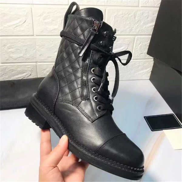 

boots splice short lattice motorcycle thick heel lace-up non-slip leather double zipper women shoes, Black