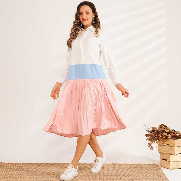 

casual dresses products for spring women's fashion colors stitching hem pleated mid-length wild loose sweet shirt pink l406, Black;gray