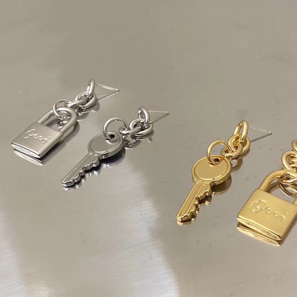

budrovky fashion asymmetric earrings metal chain personality key lock long drop earrings for women party aesthetic jewelry giftsdio chan con, Silver