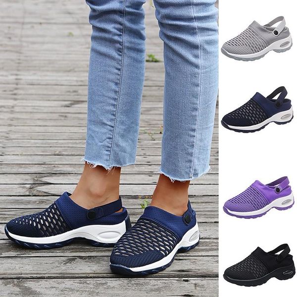 

sandals 2021 women shoes breathable mesh outdoor walking slippers casual increase cushion non-slip platform sandal, Black