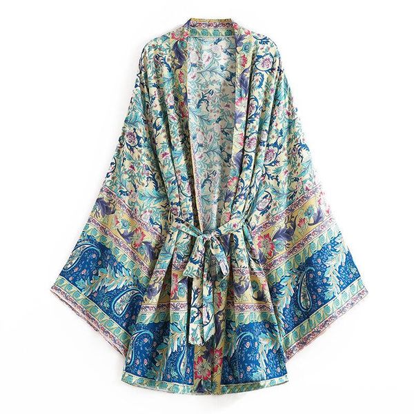 

ethnic clothing japanese kimono women's blouse2021 print long-sleeved cardigan loose bohemian seaside resort dress traditional, Red