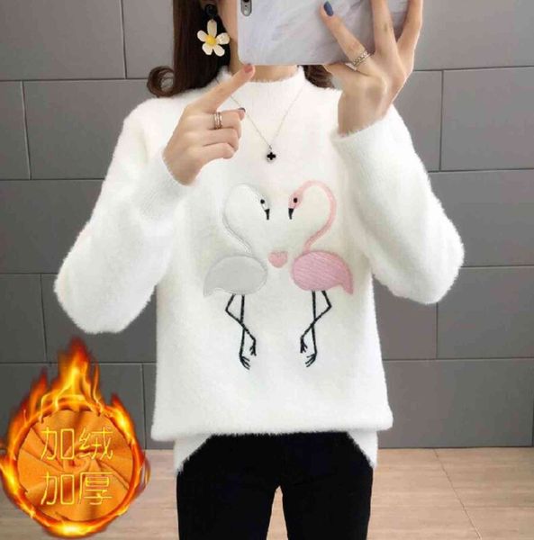 

women's sweaters outono dos desenhos animados grande ganso camisola meninas inverno velo grosso ea quente inferior superior branco jump, White;black