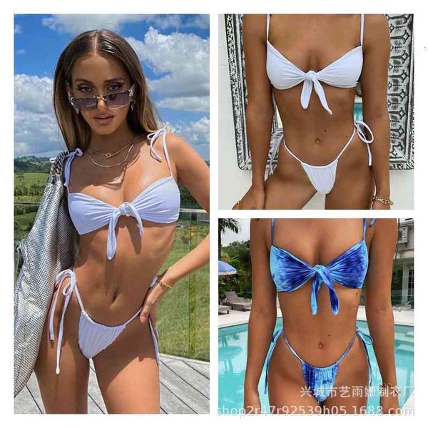 

knot 2021 chest split bikini swimsuit one piece biking, White;black