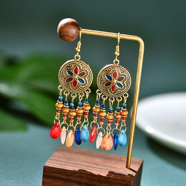 

new court oil dripping flower women's long style small fresh multi layer rice bead earrings, Black