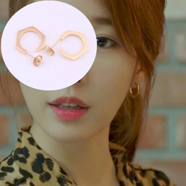 

korean cool wind ins geometric hexagonal temperament versatile autumn and winter earrings, Black