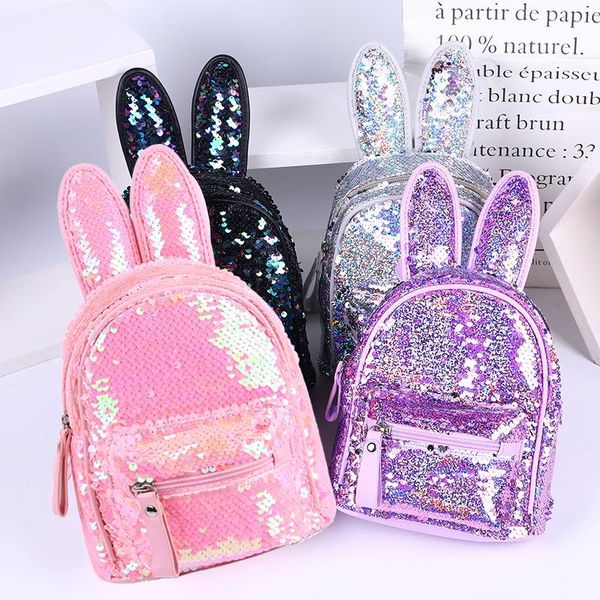 

school bags girl sequin leather backpack ears zipper children girls bag toddler kids backpacks bookbag