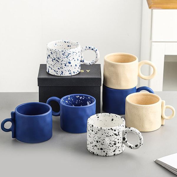 Ankunft Nordic Splash Tinte Paar Keramik Tassen Nette Kaffee Tassen Wasser Tasse Frühstück Milch 350ML Ins Geschenk Großen runden Griff