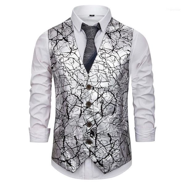 

steampunk waist coat for men wedding dress gold crack printed mens vest casual gilet costume homme colete social streetwear1, Black;white