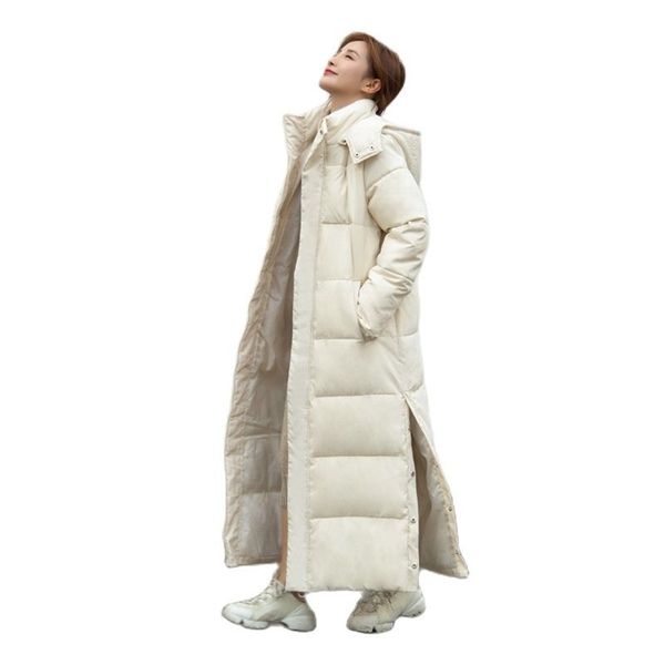 

over the knee long winter jacket women warm parkas korean fashion slim down cotton hooded thick coat female 211216, Black