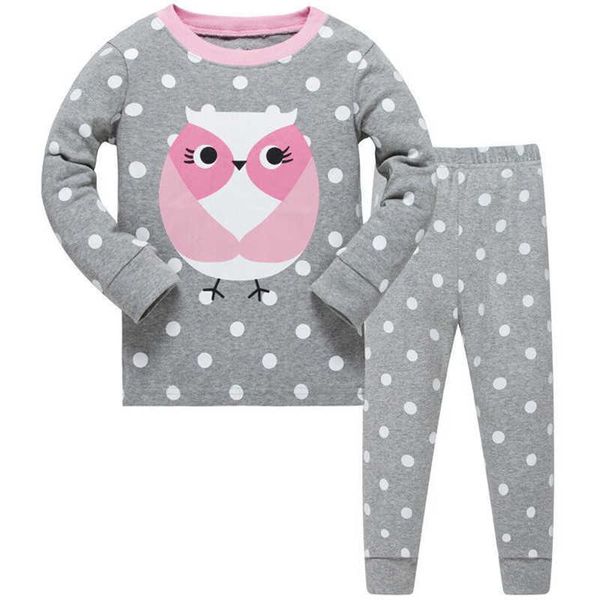 Springende Meter Eulen Baumwolle Pyjamas Ankunft Baby Kleidung für Herbst Frühling Kinder Hause Tiere Nachtwäsche 210529