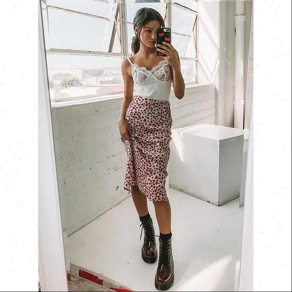 

summer versatile slim thin mid women skirts length love mujer faldas, Black