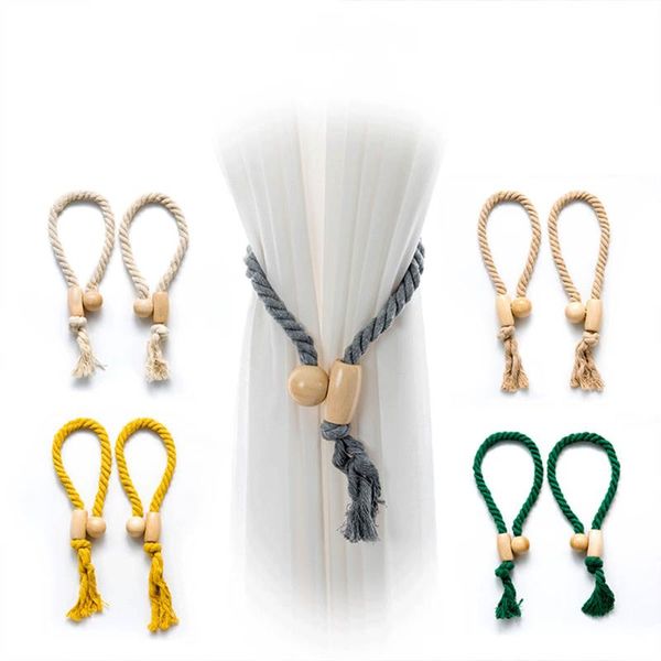 

curtain & drapes cotton rope wood magnetic buckle window screen bandage modern minimalist creative diy home decoration