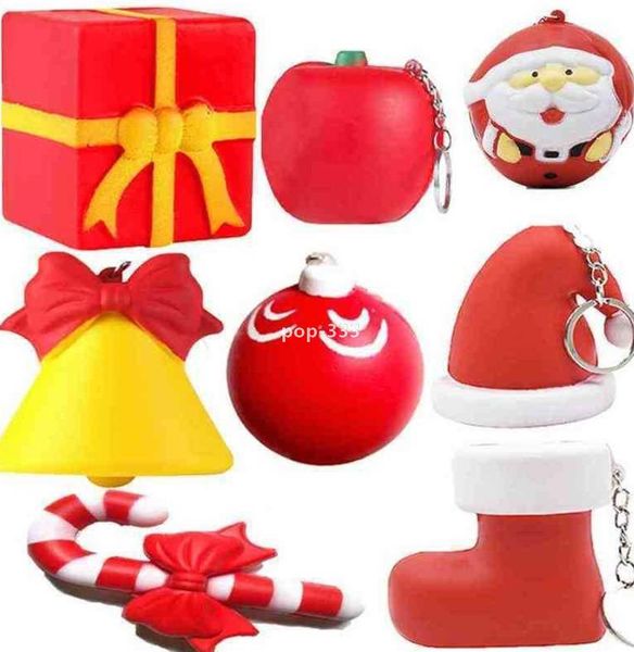 Christmas Keychain Rebote lenta Squishy Brinquedos Sensory Finger Squeeze Boneco de Neve Chapéu Forma Toy Squishies Stress Reemver Chaveiro Descompressão