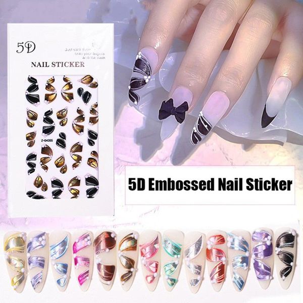 

nail art kits 5d embossed three-dimensional ribbon stickers decals diy laser multicolor sticker decorations